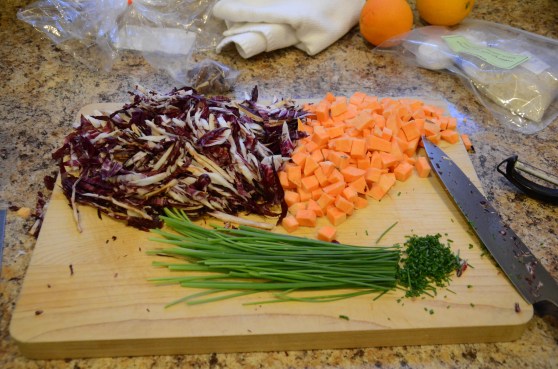 Doesn't it look like I have way more radicchio and chives than I need? Also, in their picture on the recipe, it all fit on one cutting board.. mine is running out of space!