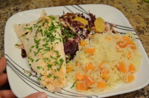 Looking back, I'm pretty embarrassed about the appearance of my chives in this picture. To be fair, later in the week I realized that my knife was in desperate need of honing (it makes a big difference) Also, this is what happens when you are rushing and trying to use only the corner of space left on the cutting board!