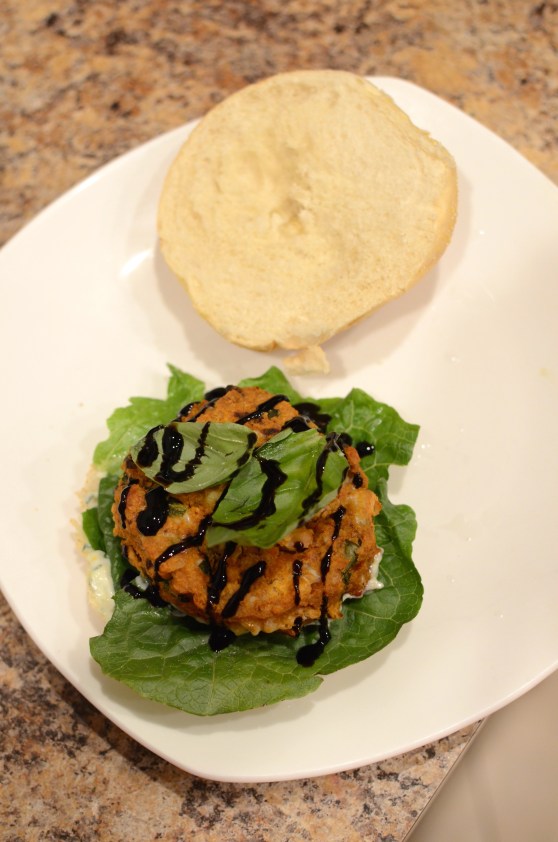 ...followed by burger, topped with balsamic glaze and more basil!
